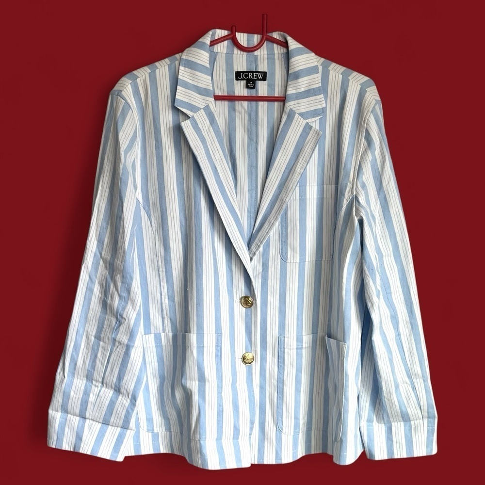 J.Crew Light Blue and White Striped Cotton Blazer preppy coastal Nantucket